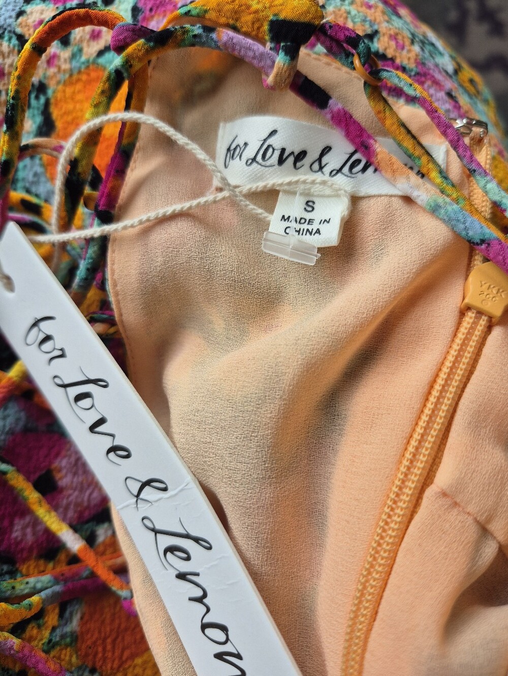 For Love & Lemons Dress Deena Pink Orange Tropical Garden Mini Size S NEW - Picture 8 of 15